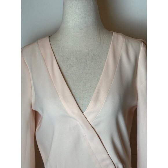 J. Crew Pale Pink Surplice V Neckline Puff Blouson Sleeve Peplum Blouse Size 0 - Picture 7 of 13
